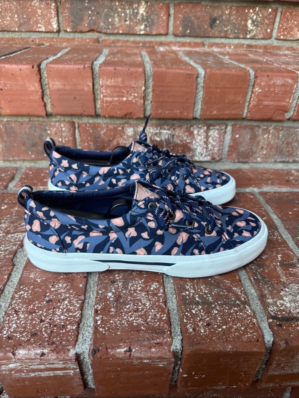 Sperry Blue Pink Floral Canvas Slip On Sneakers Crest Vibe Shoes Women Size 7
